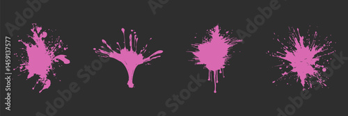 Pink Paint Splatter Set. Creative Expression And Art Design Elements Isolated Vector Illustration Collection