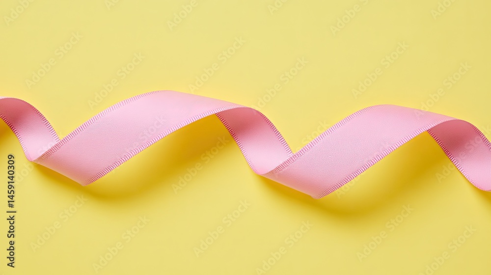 Pastel pink ribbon on a yellow background