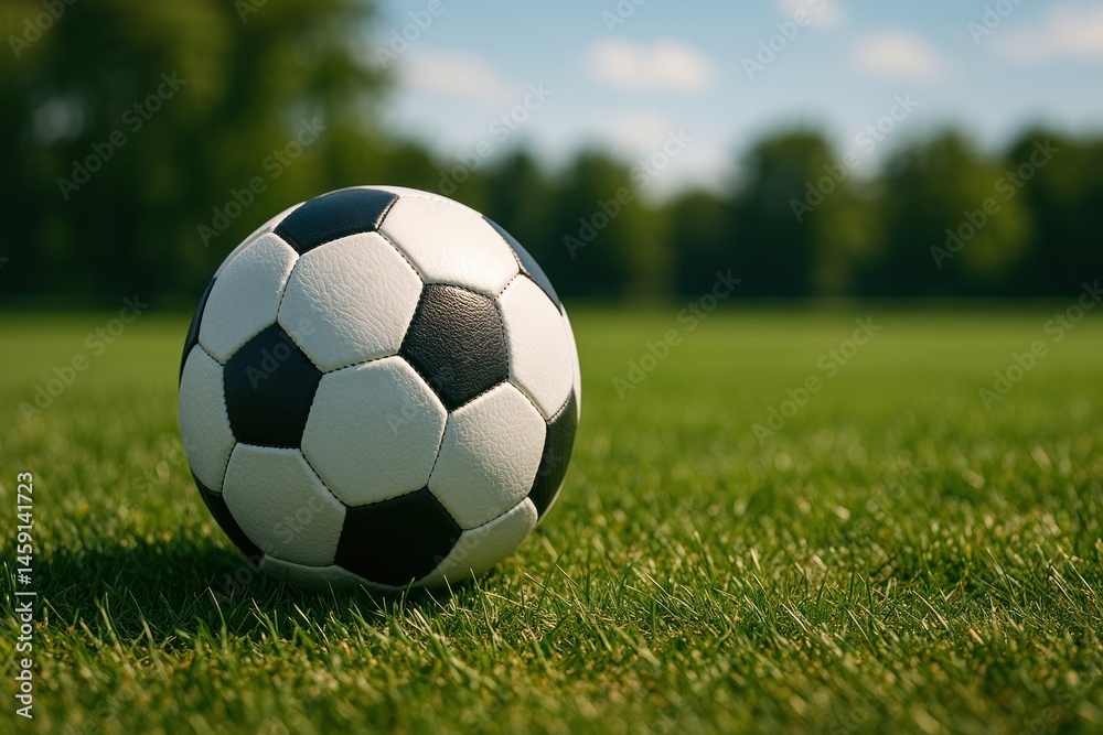 Fototapeta premium Soccer ball on grassy field.