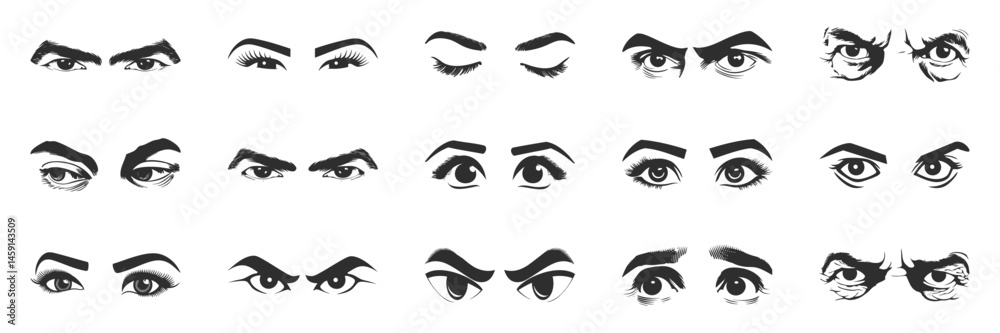 Eye Expressions Silhouette Set. Diverse Emotions And Moods Depicted Through Eye Illustrations. Isolated Vector Illustration Collection