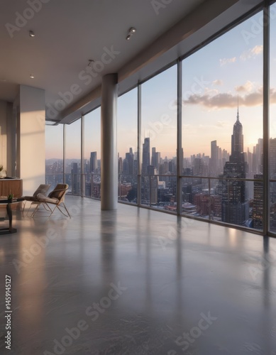Penthouse condo, city skyline view, modern decor, glass, penthouse, architecture