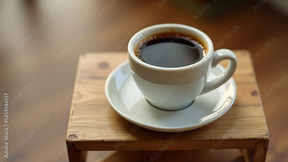 Coffee cup on saucer on wooden table Coffee cup on saucer on wooden table