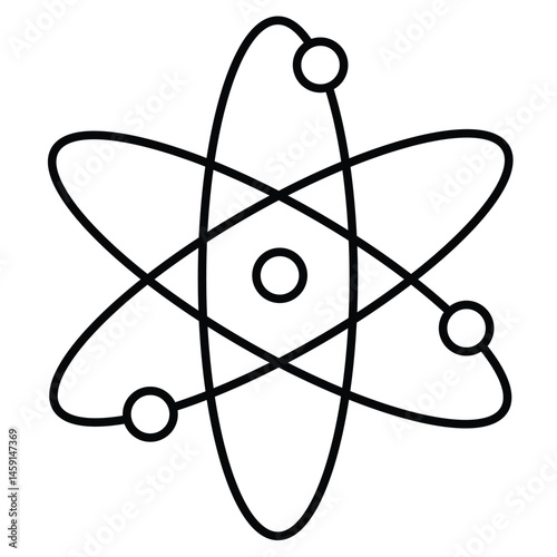 Cute cartoon hand drawn vector atom line art.