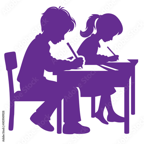 Silhouette of School Children Studying: Education, Learning, and Classroom Success