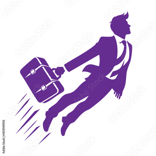 Dynamic Businessman Soaring to Success: A Black and White Vector Illustration