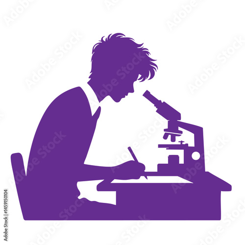 A Silhouette of a Scientist using a Microscope in a Laboratory Setting