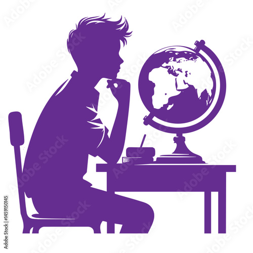Silhouette of a Student Studying with a Globe: A Visual Metaphor for Global Learning and Exploration