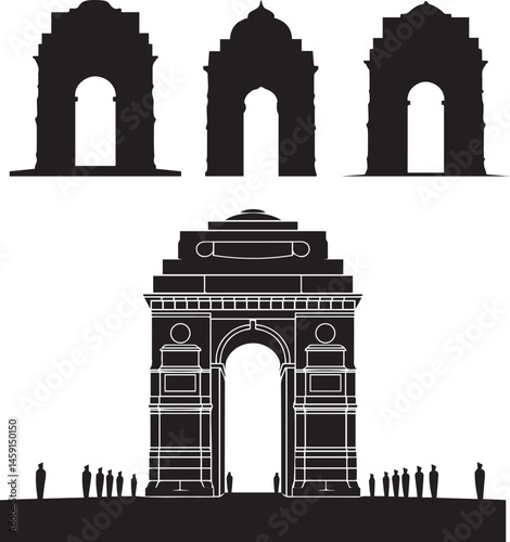 India gate vector silhouette set