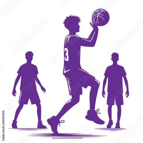 Dynamic Basketball Player Silhouette: Action Shot of a Basketball Game