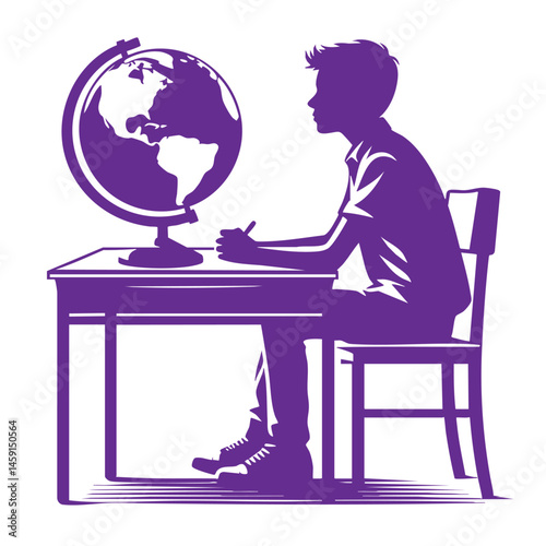 Young Student Studying Geography with a Globe: Discovering the World Through Education