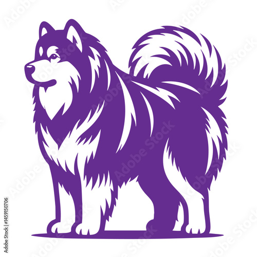 Alaskan Malamute Dog Breed: Black and White Vector Graphic Illustration