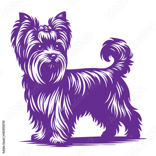 Yorkshire Terrier Dog Breed: Elegant Black and White Vector Portrait