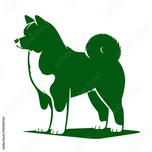 Majestic Akita Dog Silhouette: Elegant Black and White Canine Vector Graphic