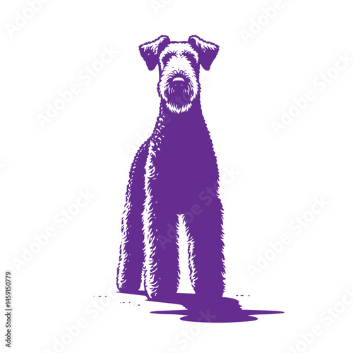 Majestic Airedale Terrier: A Black and White Dog Portrait.  A striking graphic illustration of a loyal canine companion.