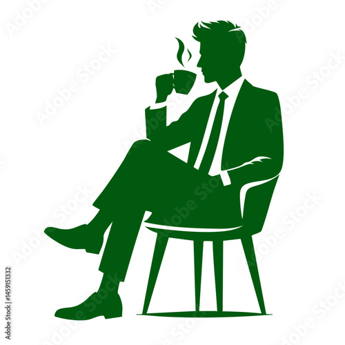 Businessman Enjoying Coffee Break: A Silhouette of Success and Relaxation