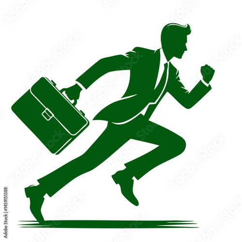 A businessman in a suit running with a briefcase, symbolizing ambition, career, and the pursuit of success in business.