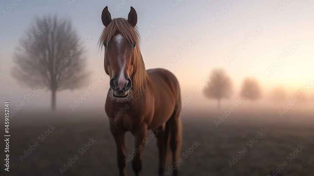 Fototapeta premium Majestic horse in a misty morning landscape.