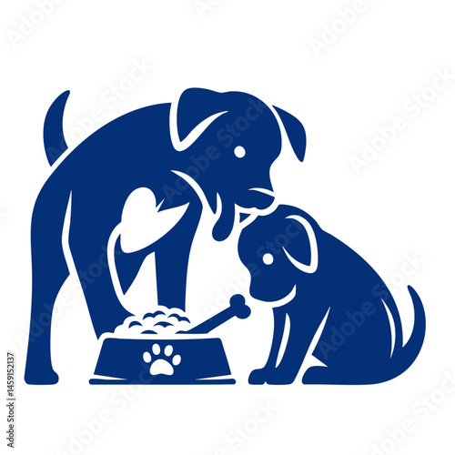 Adorable Dogs Eating From Bowl: Pet Food, Canine Companionship, Happy Pets, Cute Puppies, Animal Friends