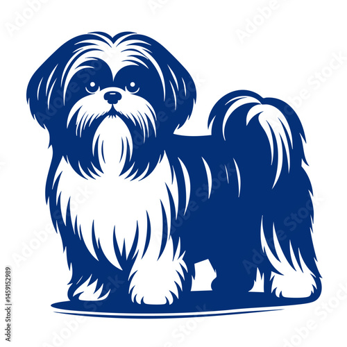 Elegant Shih Tzu Dog Breed: Black and White Vector Portrait.  A charming and fluffy canine companion, perfect for pet lovers and graphic designers.