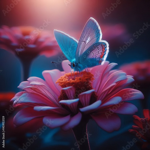 with wings of pale blue alights