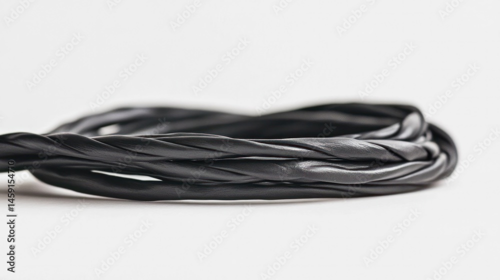 Naklejka premium Tangled and twisted black electrical cords cables and wires in a minimalist studio background with smooth dark shadows and highlights Abstract graphic design with a technological digital