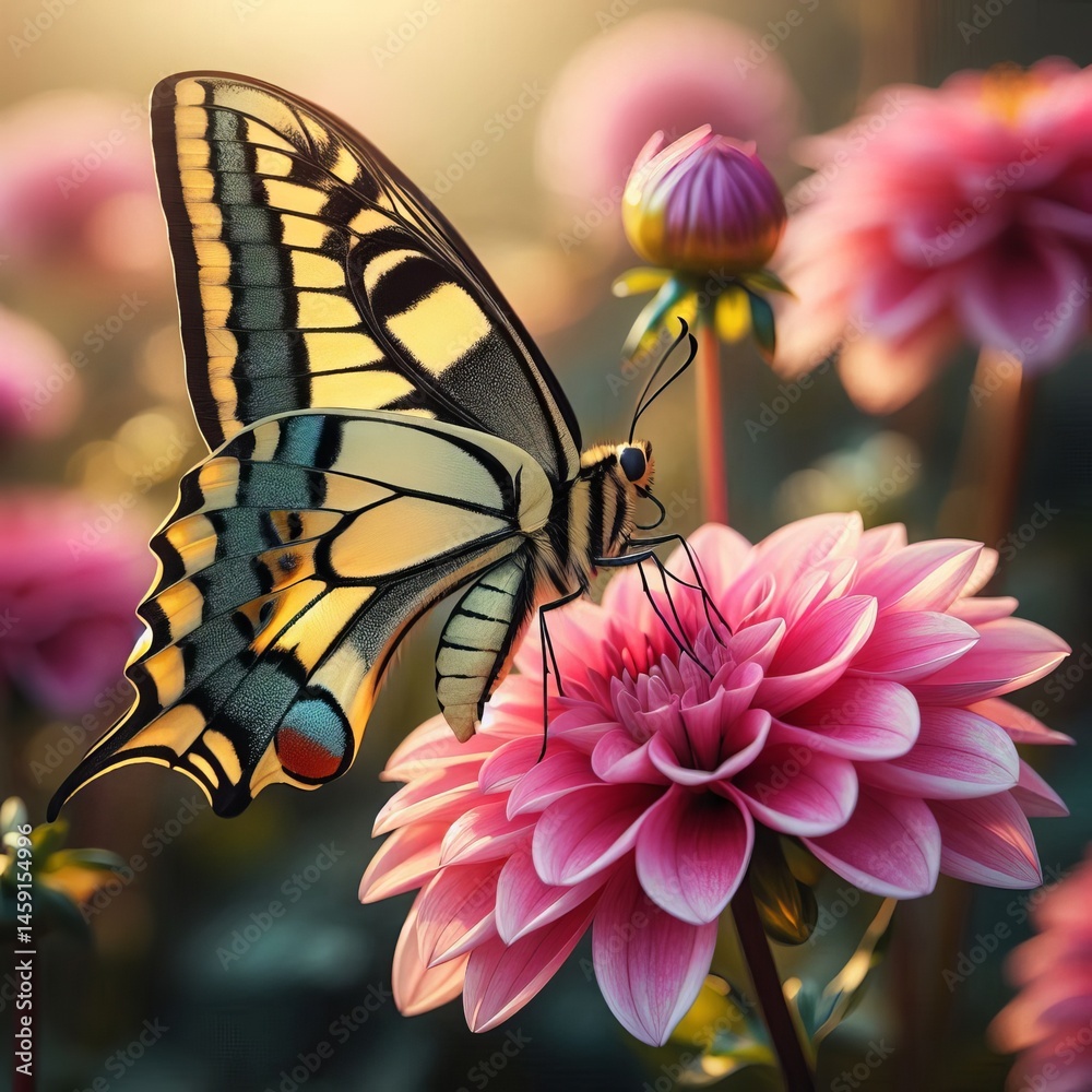 custom made wallpaper toronto digitalSwallowtail upon a pink dahlia