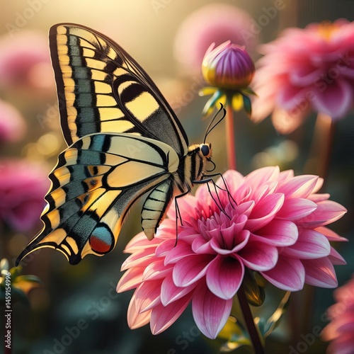 Wallpaper Mural Swallowtail upon a pink dahlia Torontodigital.ca