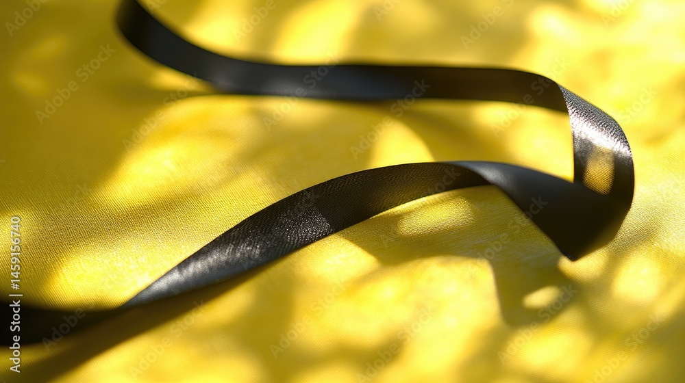 Black ribbon on yellow fabric