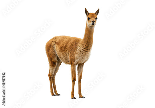 Vicuña standing alert on a black background
