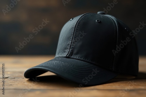 Wallpaper Mural Close-up of black baseball cap on wooden surface, wood texture, sports gear Torontodigital.ca