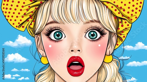 Surprised Young Woman in Pixel Art Portrait with Yellow Headband