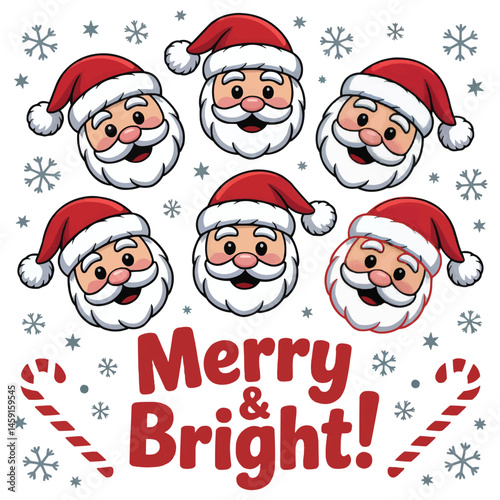 Merry and Bright Santa Faces Holiday Design