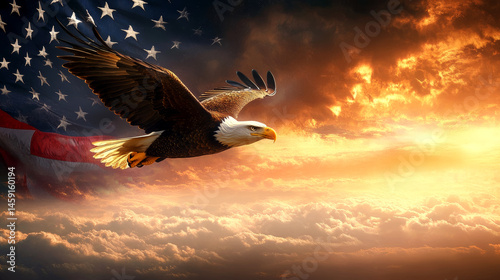 Eagle in Flight Over Radiant Clouds.