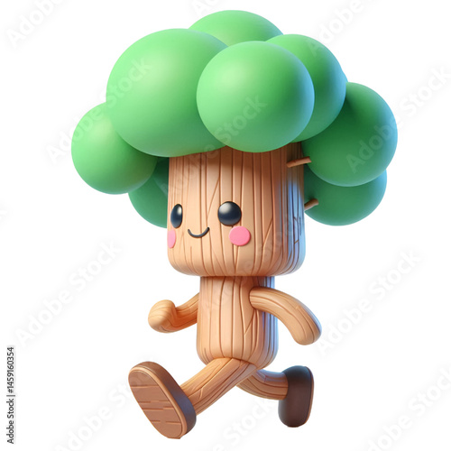 Cute 3d walking tree isolated on white background