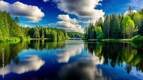 Serene Lake Reflections Under a Majestic Sky A Tranquil Nature Escape