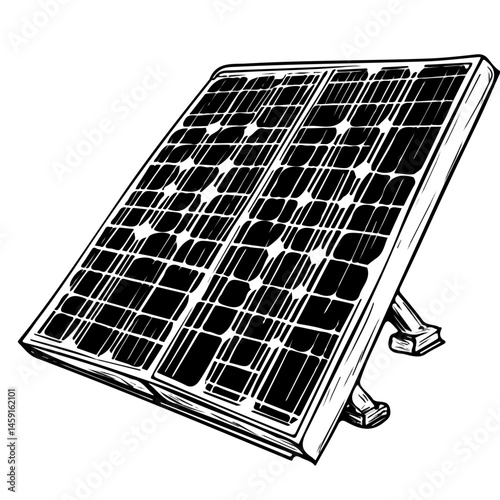Solar Panel symbol - black and white & minimalist design for tattoos, logos, vectors - isolated on white background.