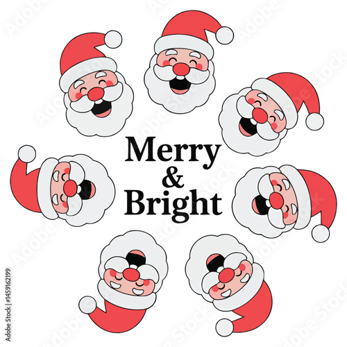 Merry and Bright Santa Faces Holiday Design