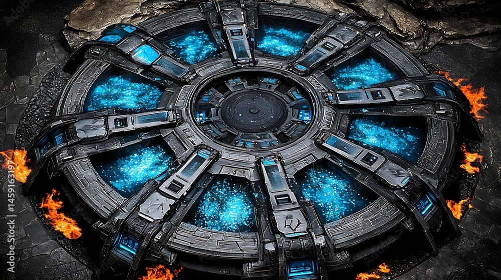 Obraz premium Activating the mystical portal fantasy realm digital art sci-fi environment aerial view energy concept