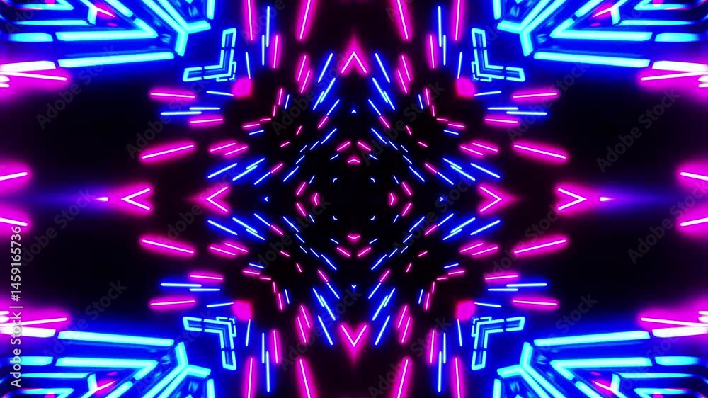 Red blue neon background with glowing gradient arrows, showing forward direction. Kaleidoscope VJ loop.