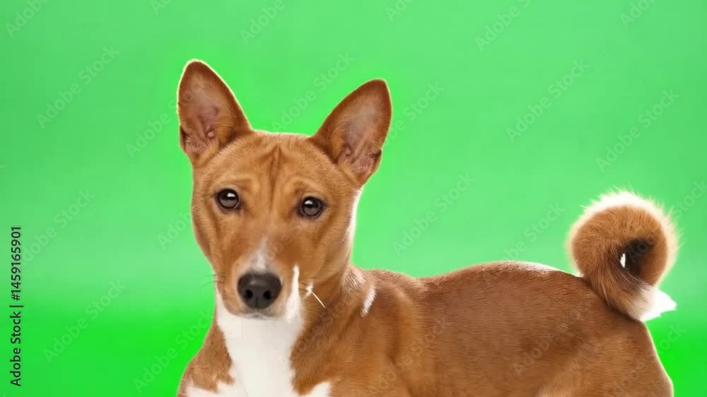 Adorable Basenji Dog on Green Screen Adorable Basenji Dog on Green Screen