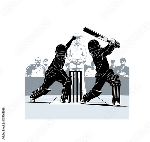 Cricket playing in stadium vector illustration on white background.