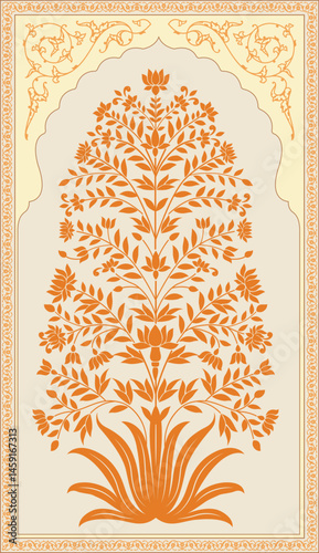 Traditional Indian flower motif. Indian Folk Art, Floral Prints, Living Room decor, wall painting, Pichwai Painting.