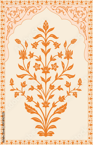 Traditional Indian flower motif. Indian Folk Art, Floral Prints, Living Room decor, wall painting, Pichwai Painting.