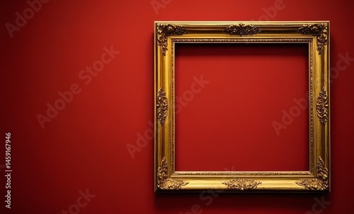 Antique Gold Frame Red Wall Ornate Detail Empty Space