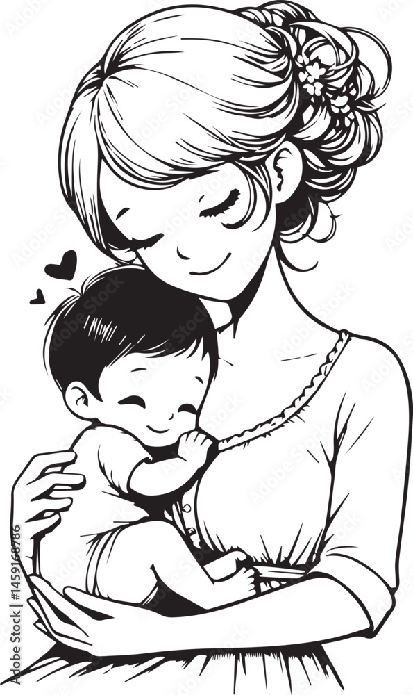 Elegant Black & White Mother’s Day Vector Design | Minimalist Line Art Illustration Elegant Black & White Mother’s Day Vector Design | Minimalist Line Art Illustration