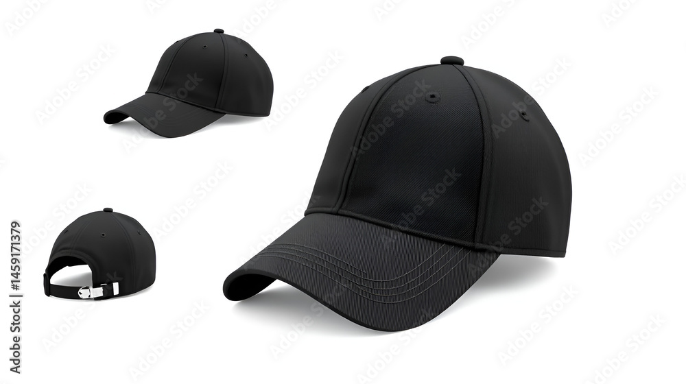 Black baseball cap mockup isolated on white background. Black baseball cap mockup isolated on white background.