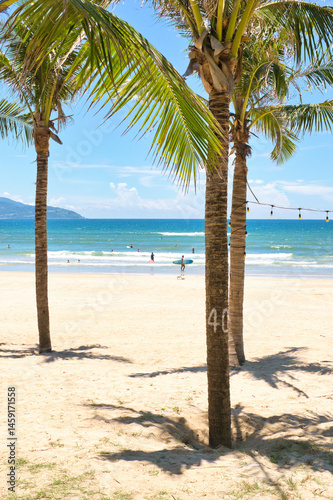 Fototapeta Naklejka Na Ścianę i Meble -  My Khe beach is a beautiful beach in Danang city, Vietnam. My Khe Beach is in Top 6 beautiful beach in the World By Forbes Magazine. 12.7.22
