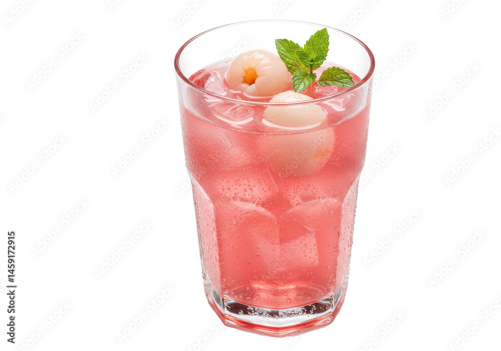 Lychee drink with ice mint in glass on black background Lychee drink with ice mint in glass on black background