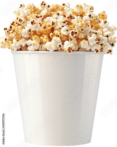 Isolated on white vintage popcorn bucket with sepia tones, oldfashioned flavor mix, magazinequality lighting