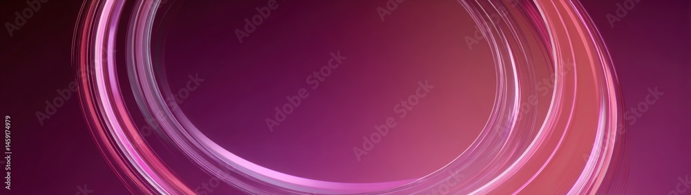 Abstract pink and purple circular light trails forming a vibrant loop on a gradient background.